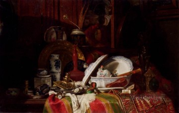 Trinquier Antoine Guillaume Naturaleza muerta con platos, un jarrón, un candelabro y otros objetos Gustave Jean Jacquet Pinturas al óleo